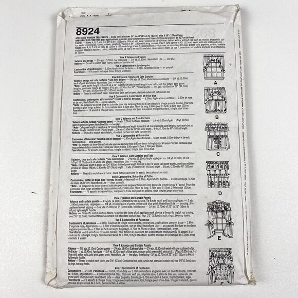 Simplicity 8924 Jiffy Valance Swag Cafe Curtains Curtain Panels 6 Pack Uncut FF - Picture 8 of 15